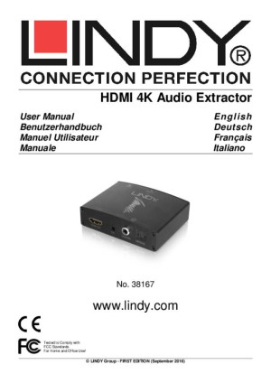 LINDY HDMI 4K Audio Extractor mit Bypass HDMI-Splitter 4096 x 2160