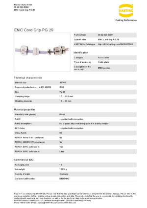 Harting Kabelverschraubung 09 62 000 5009 Inhalt: 1St.