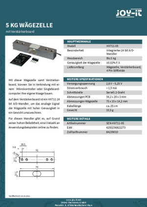 Joy-it SEN-HX711-05 Wgezelle 1St.