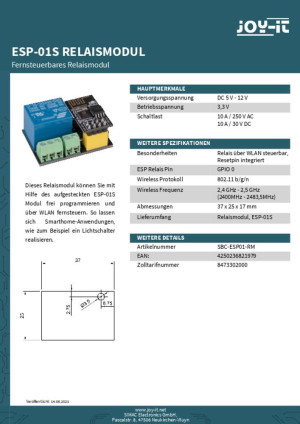 Joy-it ESP01-RM Relais Modul ESP01-RM