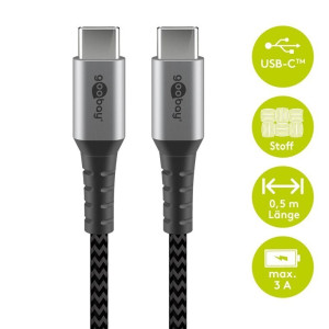 Goobay 49301 cble USB 0,5 m USB 2.0 USB C Noir, Gris - Goobay 49301,