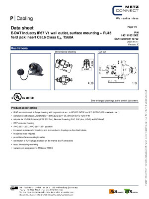 Metz Connect Netzwerkdose Aufputz CAT 6a 1 Port Schwarz