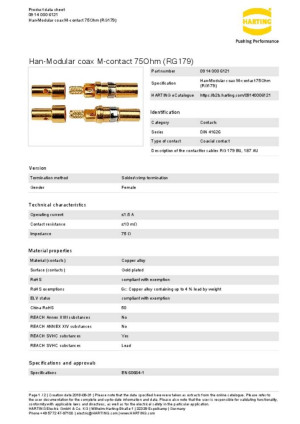 Harting Koaxialkontakt 09 14 000 6121 Inhalt: 1St.