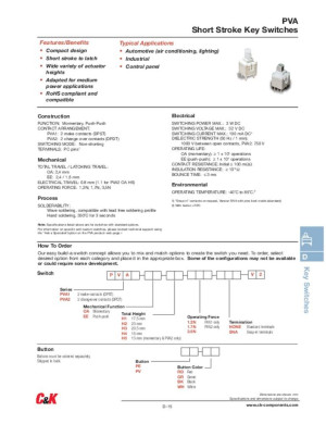 C & K Switches PVA2OAH11.7NV2 1St.