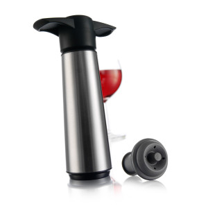 Vacu Vin Weinpumpe Edelstahl (1 Pumpe, 2 Stopfen)
