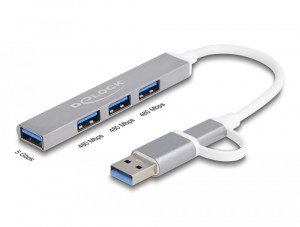Delock 4 Port Slim USB Hub mit USB Type-C