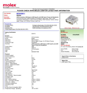 Molex 676433911 USB B R/A RCPT 676433911 Inhalt