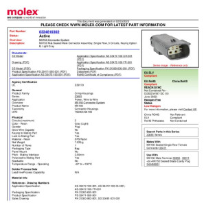 Molex Stiftgehuse-Kabel 334810302 Bulk