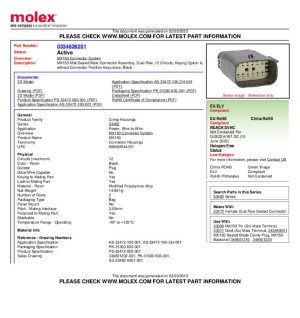 Molex Stiftgehuse-Kabel 334826201 Bag