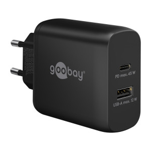 Goobay USB-C PD Dual-Schnellladegert (45 W) schwarz