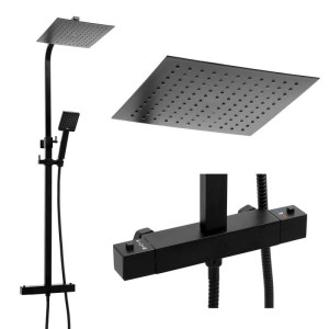 Viking Musta suihkupaneeli - 25 cm sadesuihkulla - ja termostaattihanalla