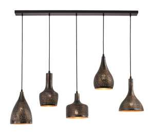 Freelight Hanglamp Fuoco Bruin Zwart 5 Lichts Balk 120cm E27 Fitting