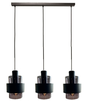 Freelight Hanglamp Chiasso Zwart & Smoke Glas 3 Lichts L 1 mtr