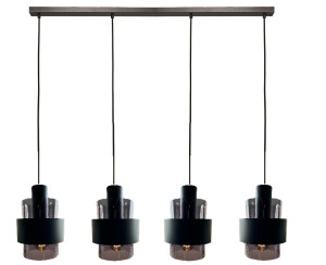 Freelight Hanglamp Chiasso Zwart & Smoke Glas 4 Lichts L 120 cm