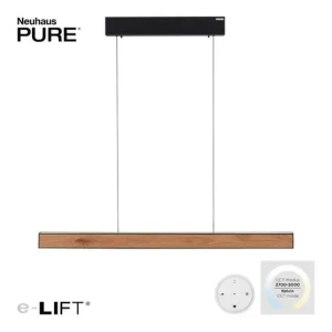 Hanglamp PURE E-MOTION Black - Wood e-LIFT 120cm incl. Remote