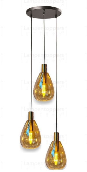Freelight Hanglamp Dorato Zwart Goud Glas Amber 3 Lichts Rond