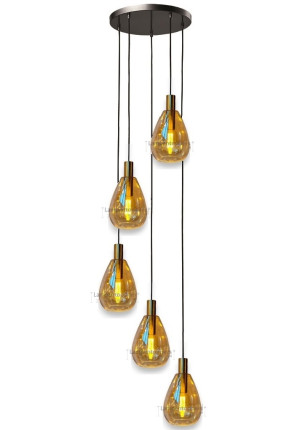 Freelight Hanglamp Dorato Zwart Goud Glas Amber 5 Licht 320cm