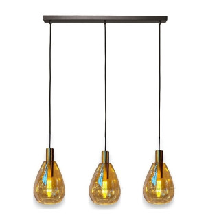 Freelight Hanglamp Dorato Zwart Goud Glas Amber 3 Lichts Balk