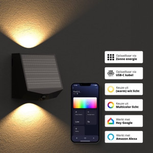 Wandlamp Orion Zwart Up & Down Light Solar Smart Sensor RGB & Wit Licht