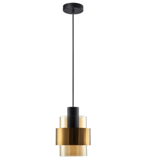 Freelight Hanglamp Chiasso Zwart Goud & Amber Glas 1 Lichts Ø 13cm