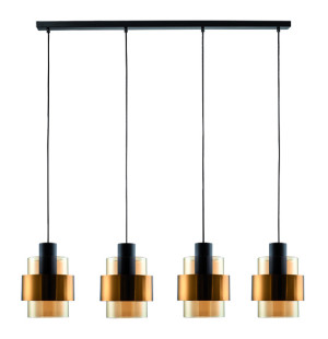 Freelight Hanglamp Chiasso Zwart goud & Amber Glas 4 Lichts L 120 cm