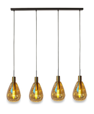 Freelight Hanglamp Dorato Zwart Goud Glas Amber 4 Lichts Balk