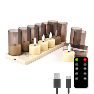 Oplaadbare Waxinelichtjes Led Kaarsen Bewegende Vlam Incl. Afstandsbediening 12 Pack