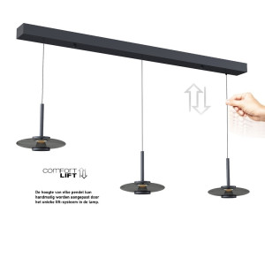 Artdelight Hanglamp Madison3 Zwart - Smoke Incl. Comfort-Lift
