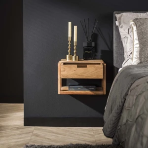 Nachtkastje Massief Acacia Houten Frame Zwevend 1 Lade