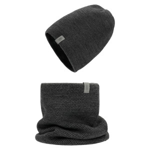 Čierno-Popolavý Set Z Merino Vlny Čiapka + Šál So Zaujímavou Textúrou