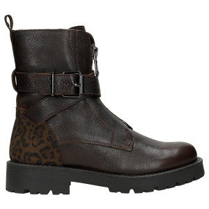 Wojas Hnedé Kožené Kotníkové Topánky S Leopardím Vzorom