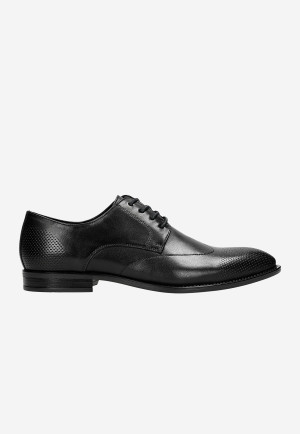 Wojas Czarne Eleganckie Buty Męskie Ze Skóry Licowej