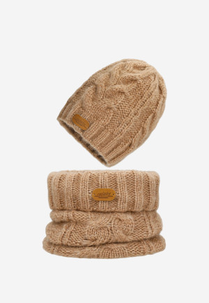 Relaks Jasnobrązowy Zestaw Z Wełną Merino - Czapka + Komin