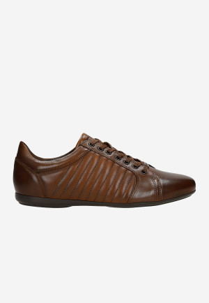 Wojas Brązowe Skórzane Sneakersy Męskie Z Przeszyciami