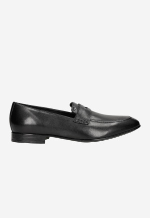 Wojas Czarne Eleganckie Loafersy Męskie Ze Skóry Licowej