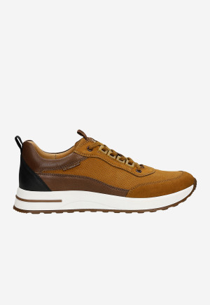 Wojas Brązowe Sneakersy Męskie Z Elementami Ze Skóry Licowej
