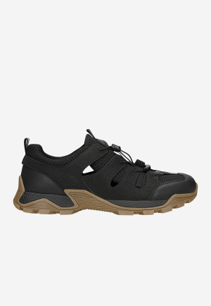Czarne Sneakersy Z Wycięciami Na Brązowej Podeszwie Relaks