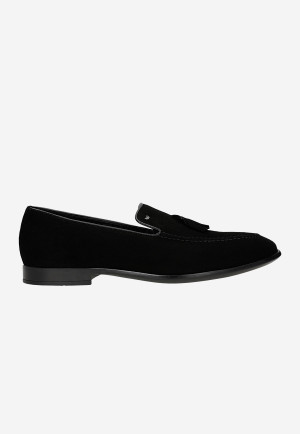 Wojas Czarne Loafersy Męskie Z Dwoiny Z Frędzelkiem