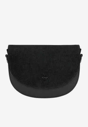 Wojas Czarna Torebka Damska Typu Saddle Bag Z Łączonych Skór
