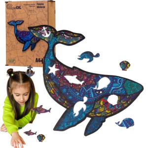 Puzzle drewniane eko 75 Potężny wieloryb A4