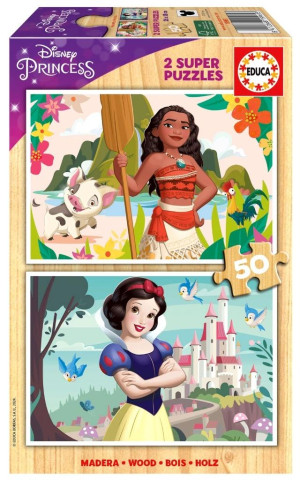 Puzzle drewniane 2x50 Vaiana Królewna Śnieżka