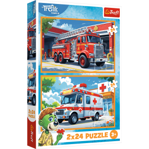 Puzzle 2x24 Wóz strażacki i karetka TREFL