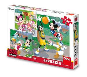 Puzzle 3x55 Myszka Miki Sportowcy