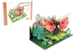 Puzzle 3D drewniane biedronka w kwiatach