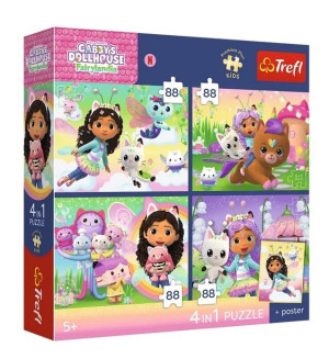 Puzzle 4w1 Koci Domek Gabi + plakat TREFL
