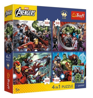 Puzzle 4w1 Avengers + plakat TREFL