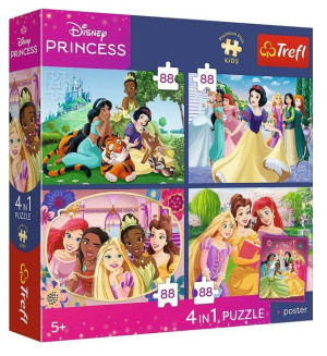 Puzzle 4w1 Disney Princess + plakat TREFL