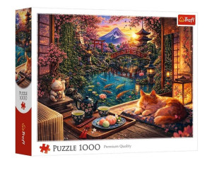 Puzzle 1000 Kot w ogrodzie sakury TREFL