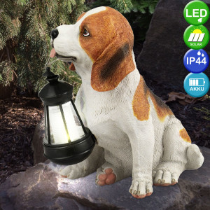 LED Solarleuchte, Hund Beagle mit Laterne, H 24 cm