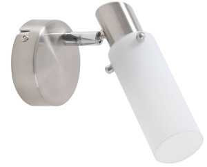 Wand- Deckenstrahler aus mattem Nickel und opal weißem Glas